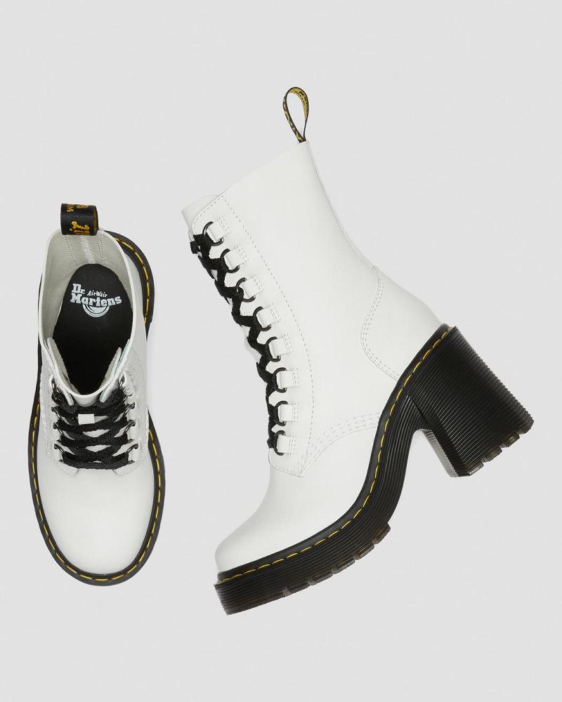 Botas de Tacon Dr Martens Chesney Cuero Flared Heel Mujer Blancos | MX 633RVD